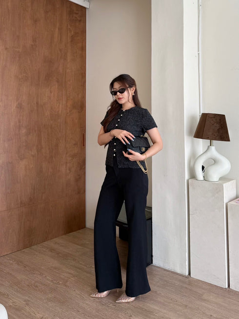Women Elegant Tweed Tops With Pants Sets